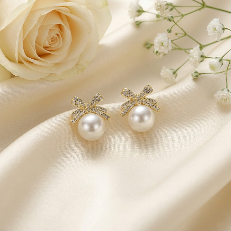 Silver Bow Stud Earrings for Women