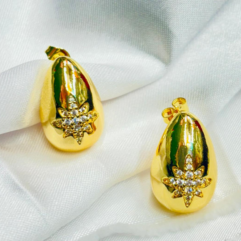 Gold Tone Teardrop Starburst Earrings