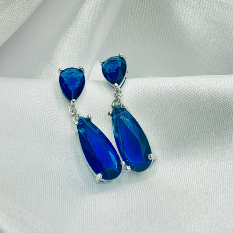 Silver-Toned Drop Earrings with Cubic Zirconia Teardrop Stones