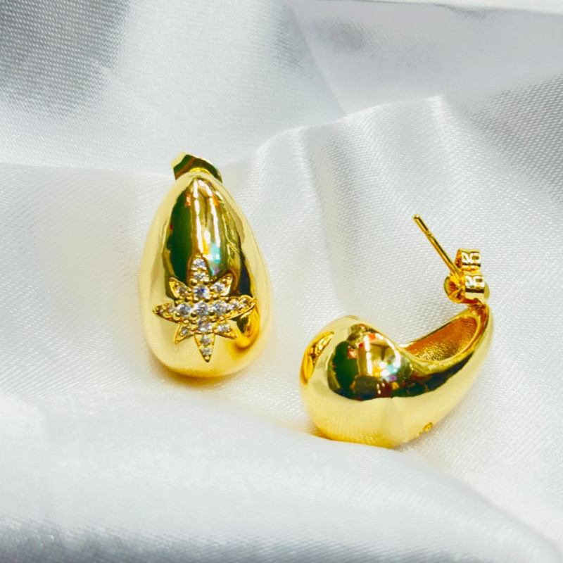 Gold Tone Teardrop Starburst Earrings