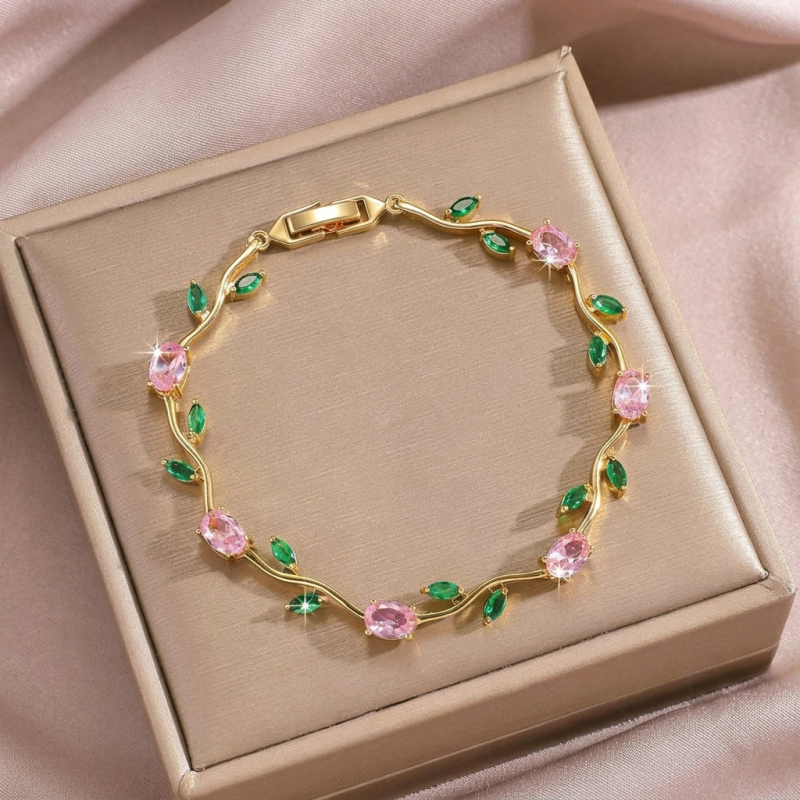 Elegant Pink Rose Vine Bracelet