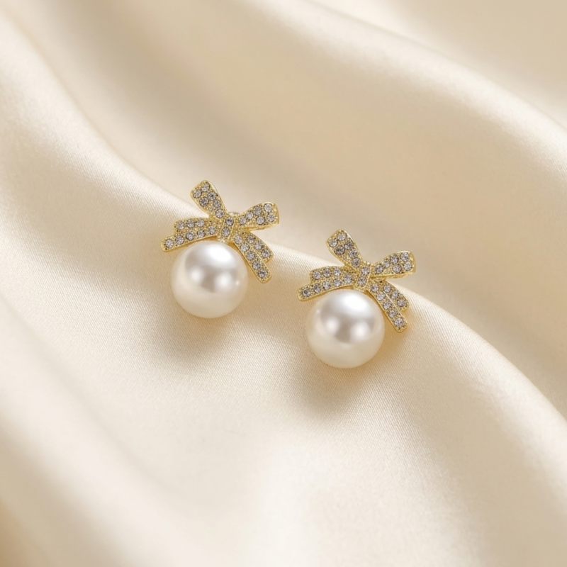 Silver Bow Stud Earrings for Women