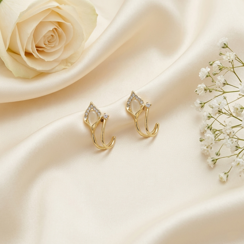 Korean Leaf Crystal Hoop Earrings for Women