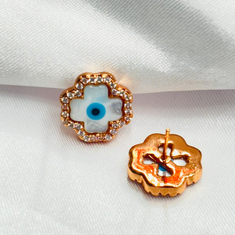 Rose Gold Mother of Pearl Evil Eye Earrings