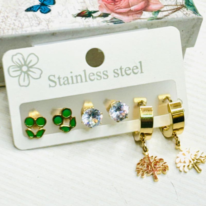 Gold Plated Stainless Steel Earrings Set