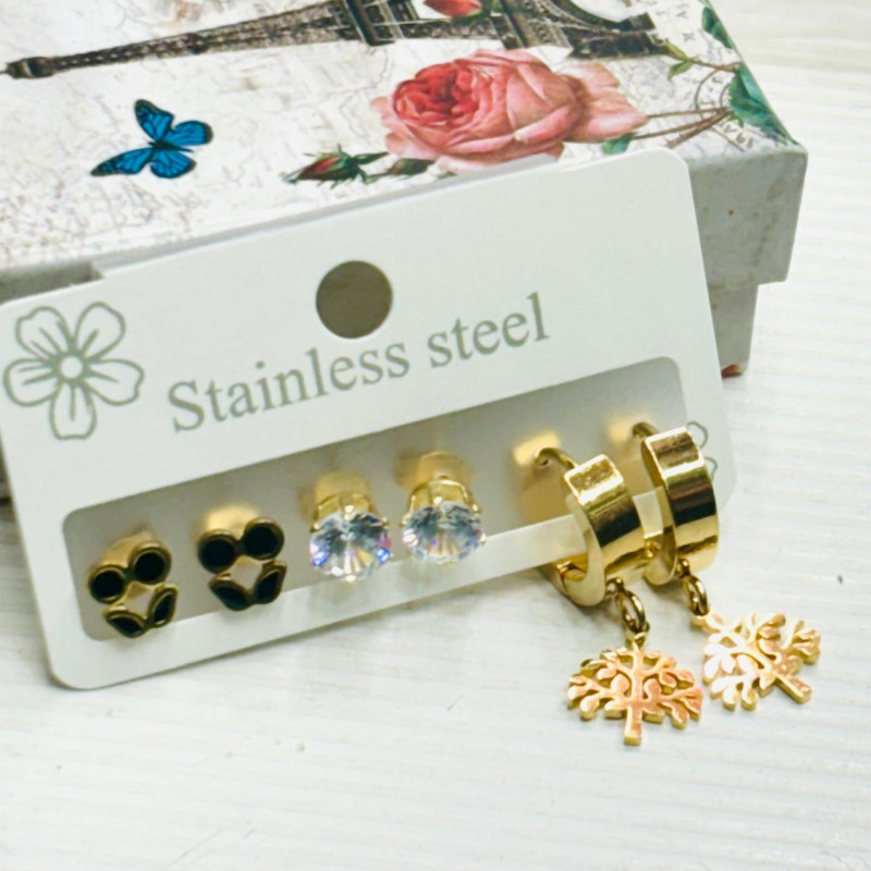 Gold Plated Stainless Steel Earrings Set