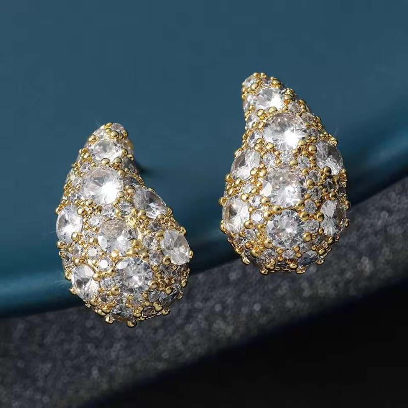 Cubic Zirconia Oxidized Earrings (Golden)