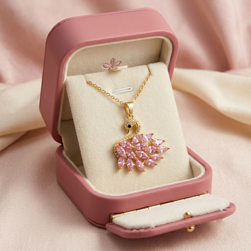 Elegant Pink Crystal Swan Necklace