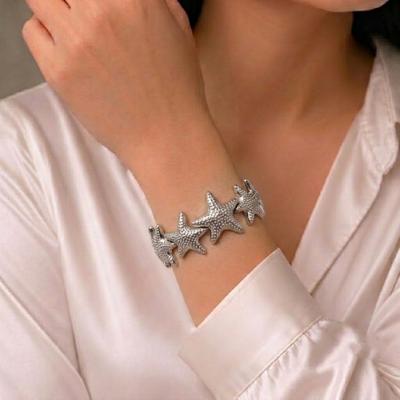 Silver Ocean Elegance Statement Bracelet