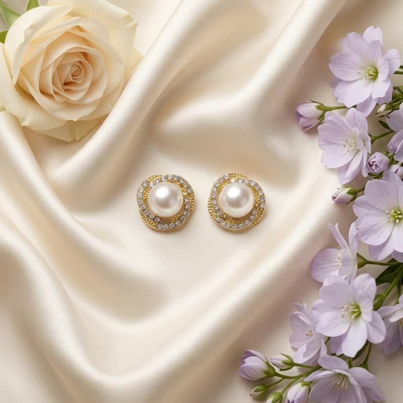 Vintage Crystal Halo Pearl Stud Earrings