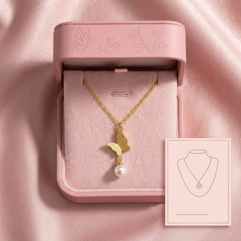 Elegant Butterfly Pearl Drop Necklace