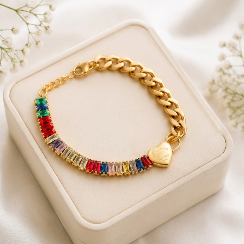 Vibrant Rainbow Gemstone Chain Bracelet