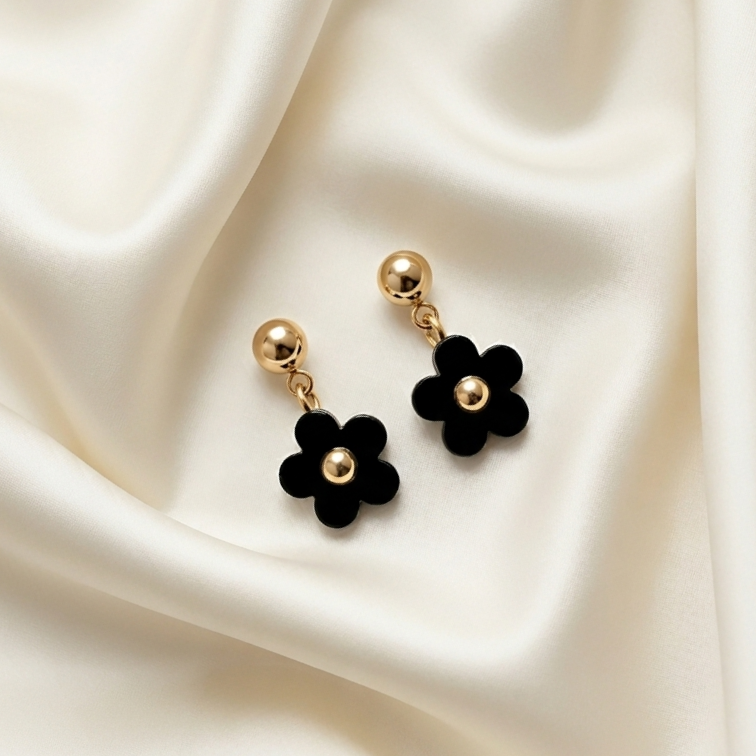 Chic Black Floral Drop Earrings