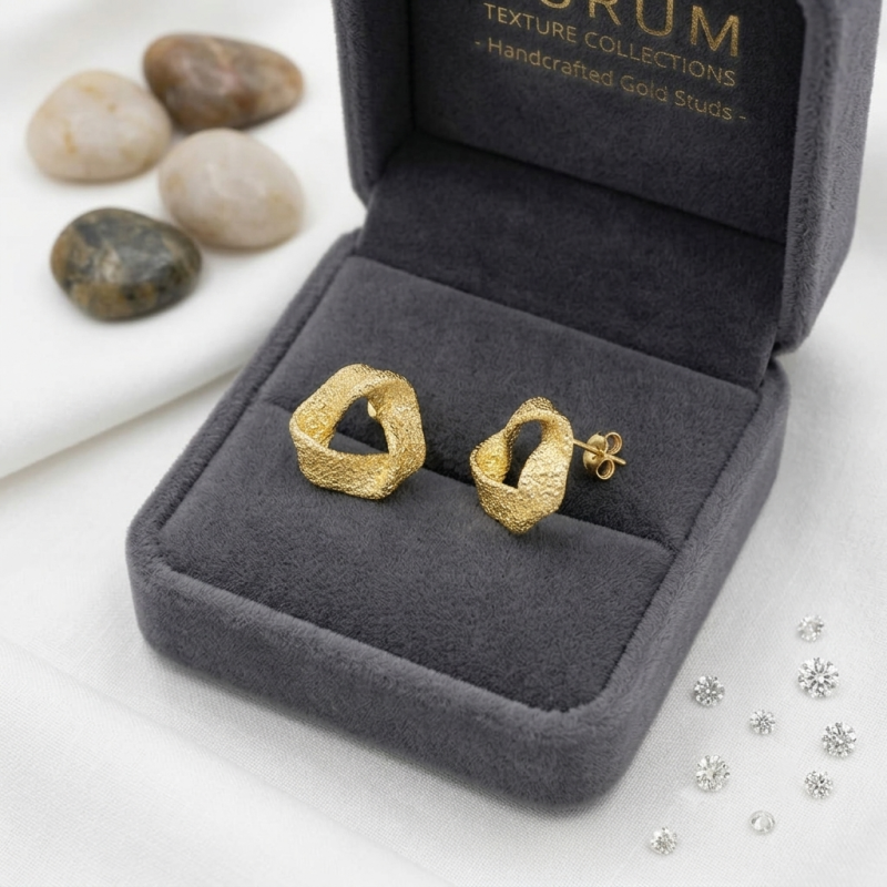 Handcrafted Textured Gold Stud Earrings