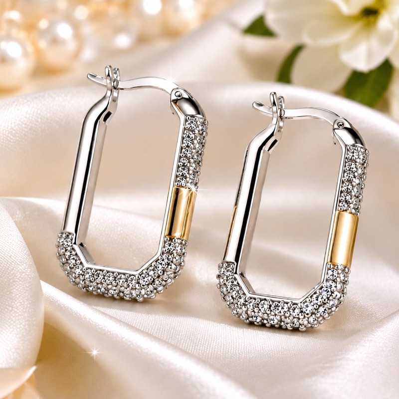 Elegant Two-Tone Geometric Hoop Earrings