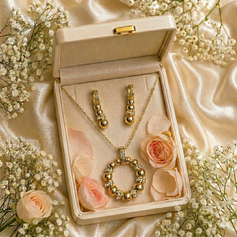 Elegant Golden Beaded Jewelry Set