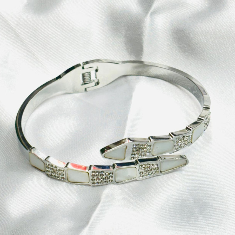 Stainless Steel Mother of Pearl Snake Bracelet