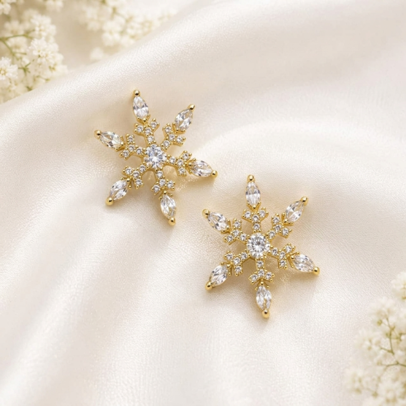 Sparkling Gold Crystal Snowflake Earrings
