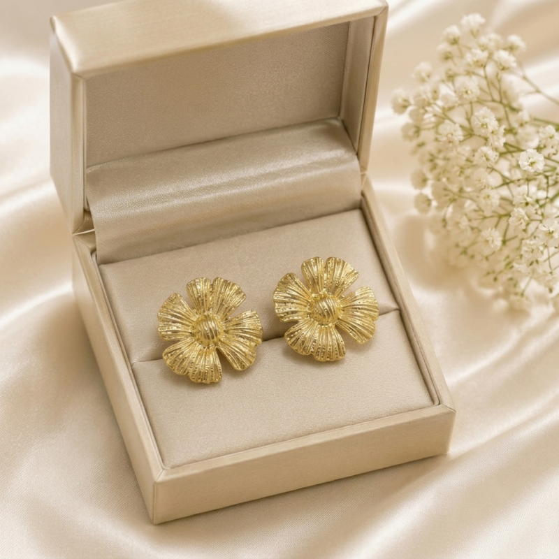 Blooming Textured Gold Flower Earrings
