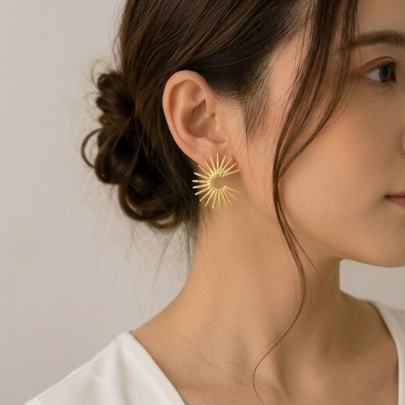Radiant Sunburst Textured Gold Earrings