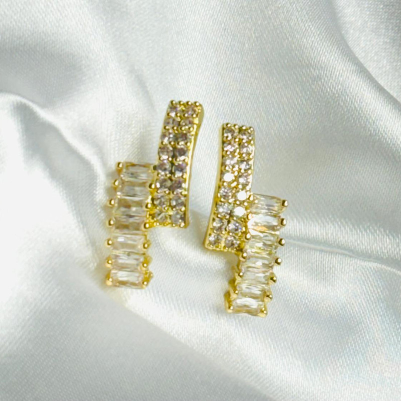 Gold Tone Stainless Steel Cubic Zirconia Earrings