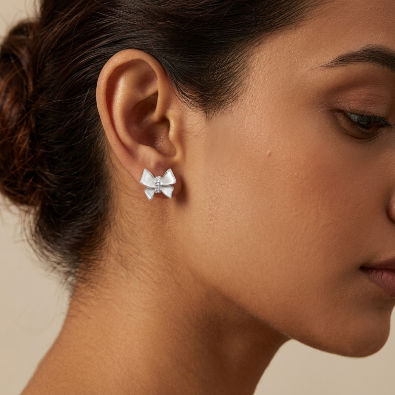 Elegant Silver Bow Stud Earrings