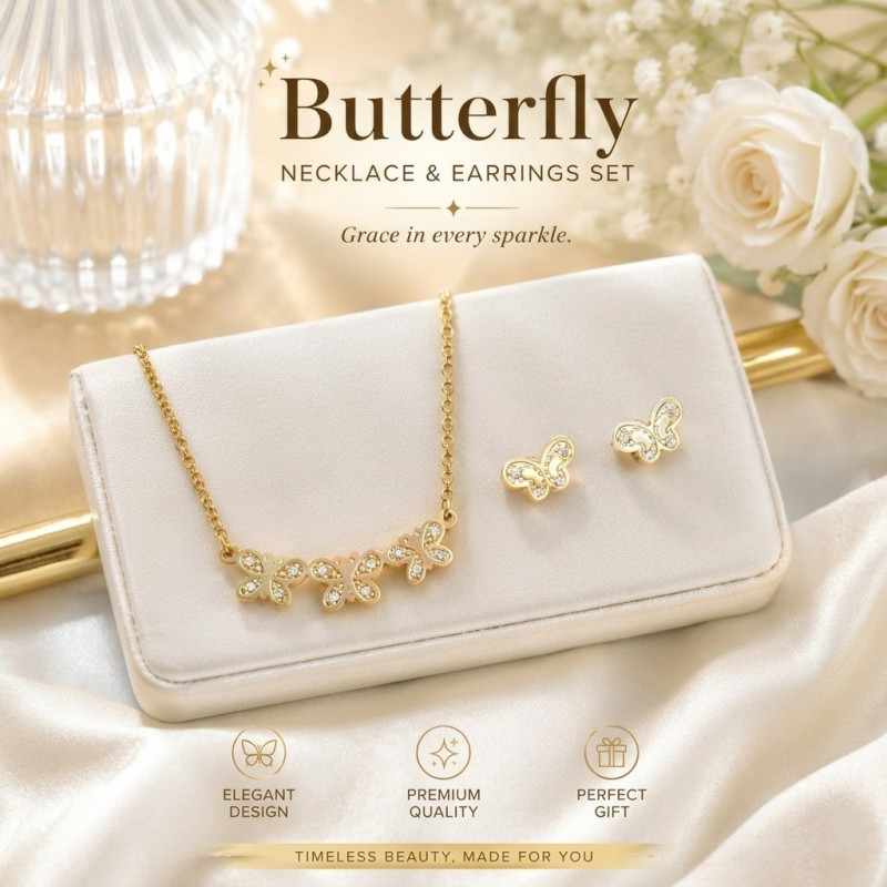 Elegant Gold Butterfly Jewelry Set