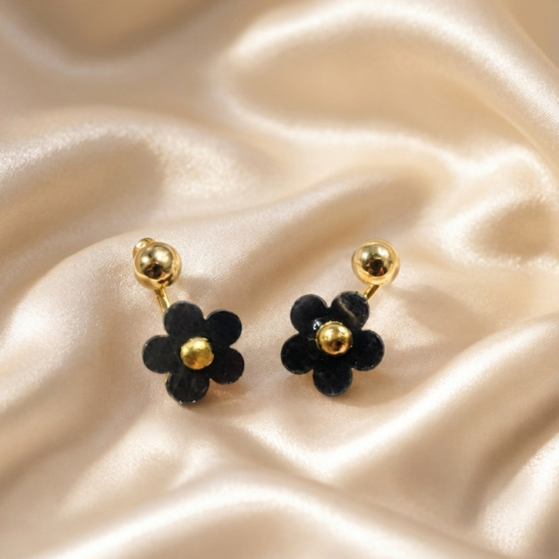 Chic Black Floral Drop Earrings