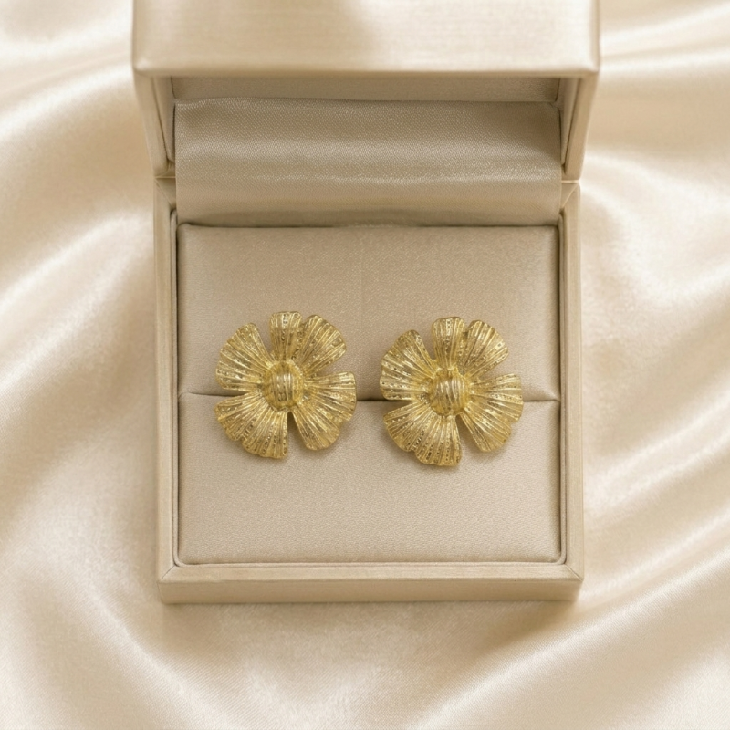 Blooming Textured Gold Flower Earrings