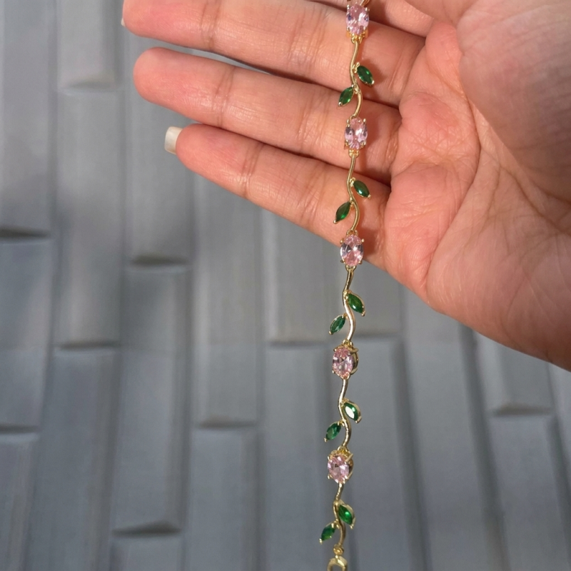 Elegant Pink Rose Vine Bracelet