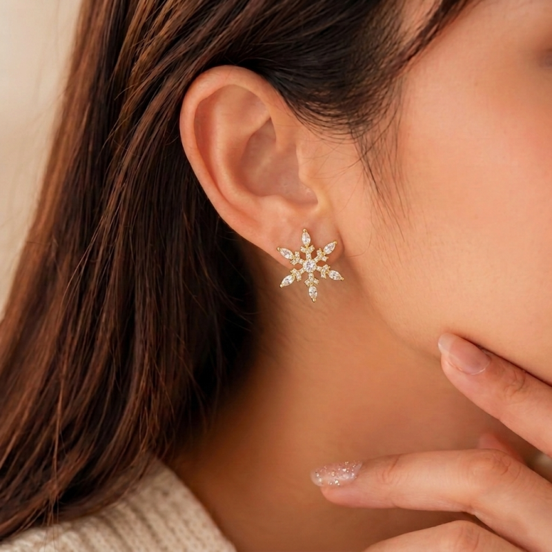 Sparkling Gold Crystal Snowflake Earrings