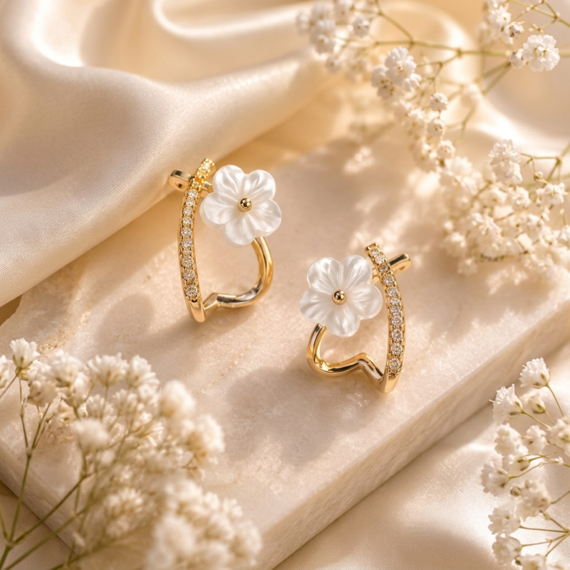 Floral Elegance Gold Hoop Earrings