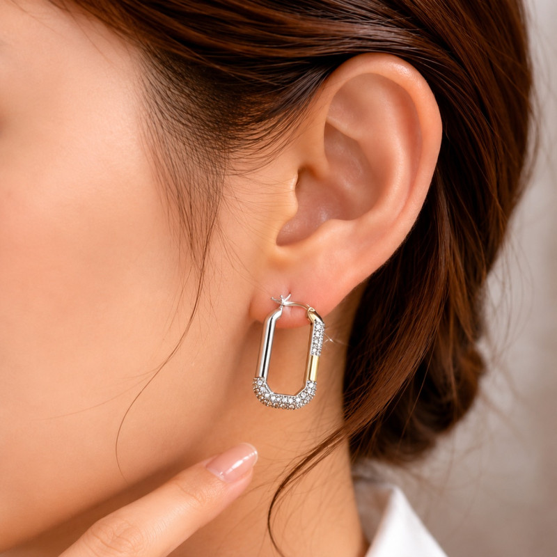 Elegant Two-Tone Geometric Hoop Earrings