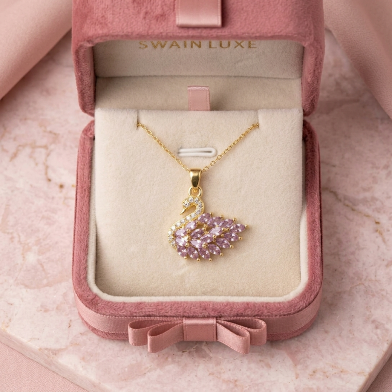 Elegant Lavender Crystal Swan Necklace