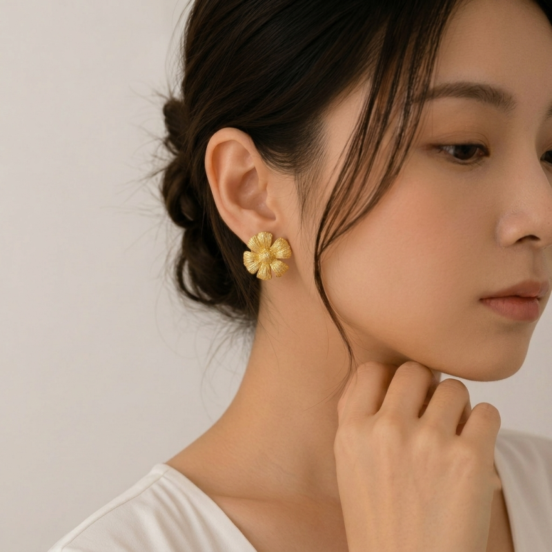 Blooming Textured Gold Flower Earrings