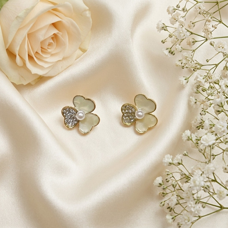 Elegant Crystal Enamel Flower Stud Earrings