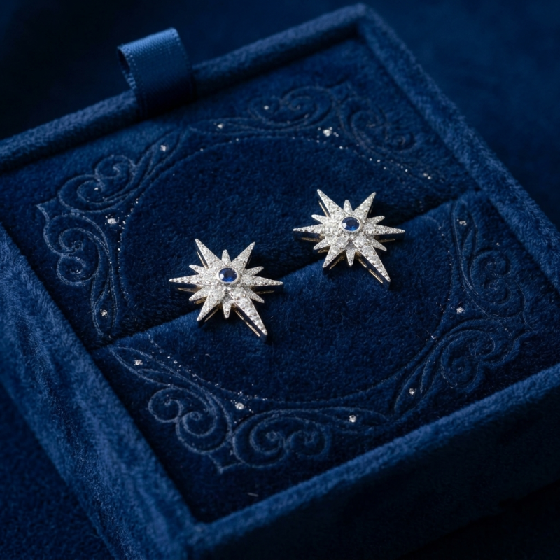 Celestial Starburst Blue Sapphire Earrings