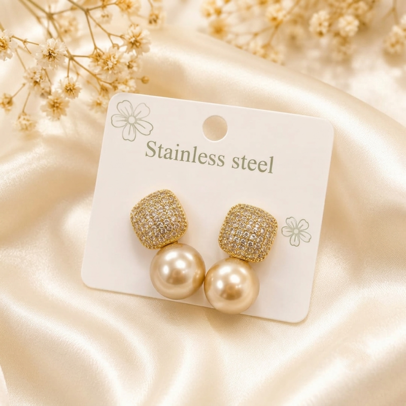 Elegant Gold Pearl Drop Earrings