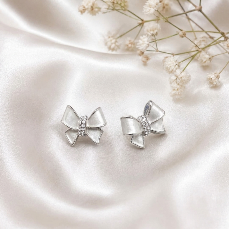 Elegant Silver Bow Stud Earrings