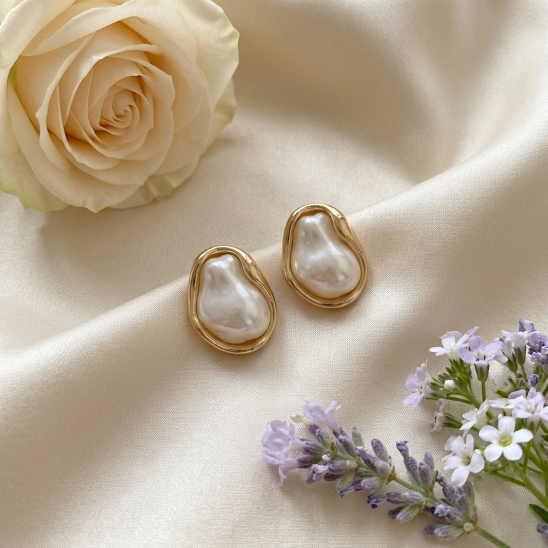 Organic Gold Baroque Pearl Earrings