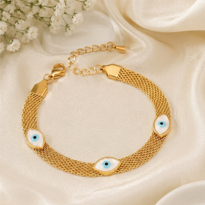 Gold Mesh Evil Eye Bracelet