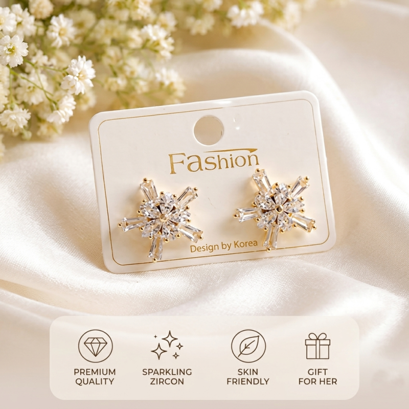 Sparkling Floral Snowflake Stud Earrings