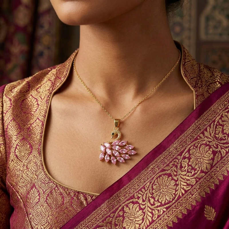 Elegant Pink Crystal Swan Necklace