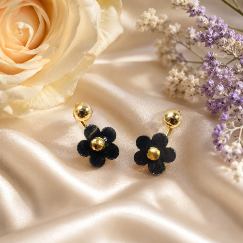 Chic Black Floral Drop Earrings