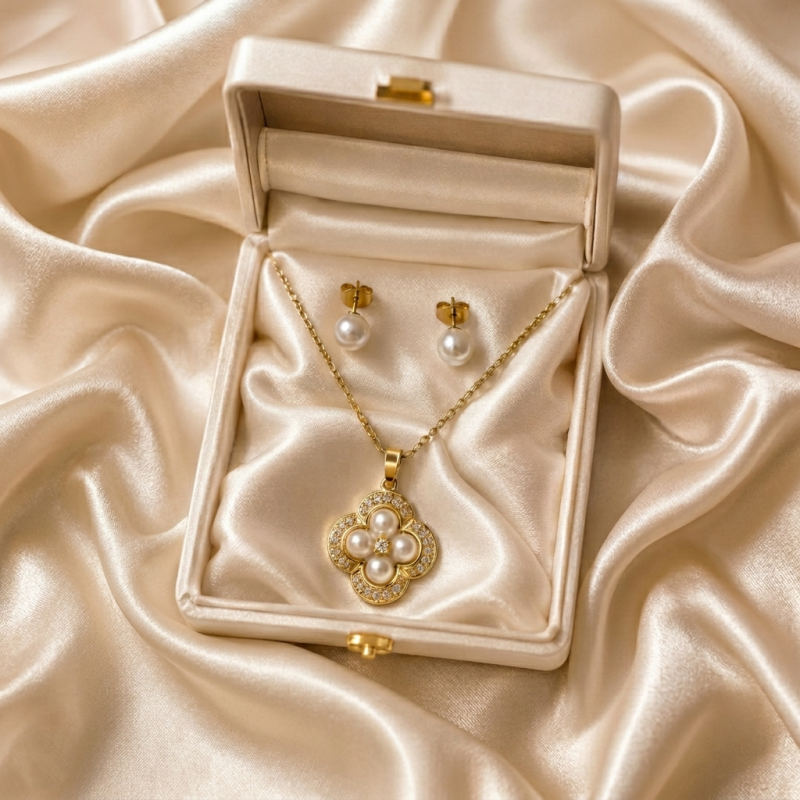 Elegant Pearl Clover Jewelry Set