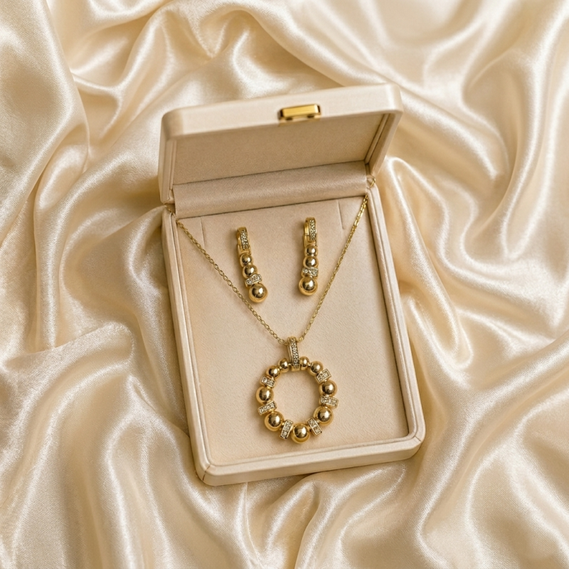 Elegant Golden Beaded Jewelry Set