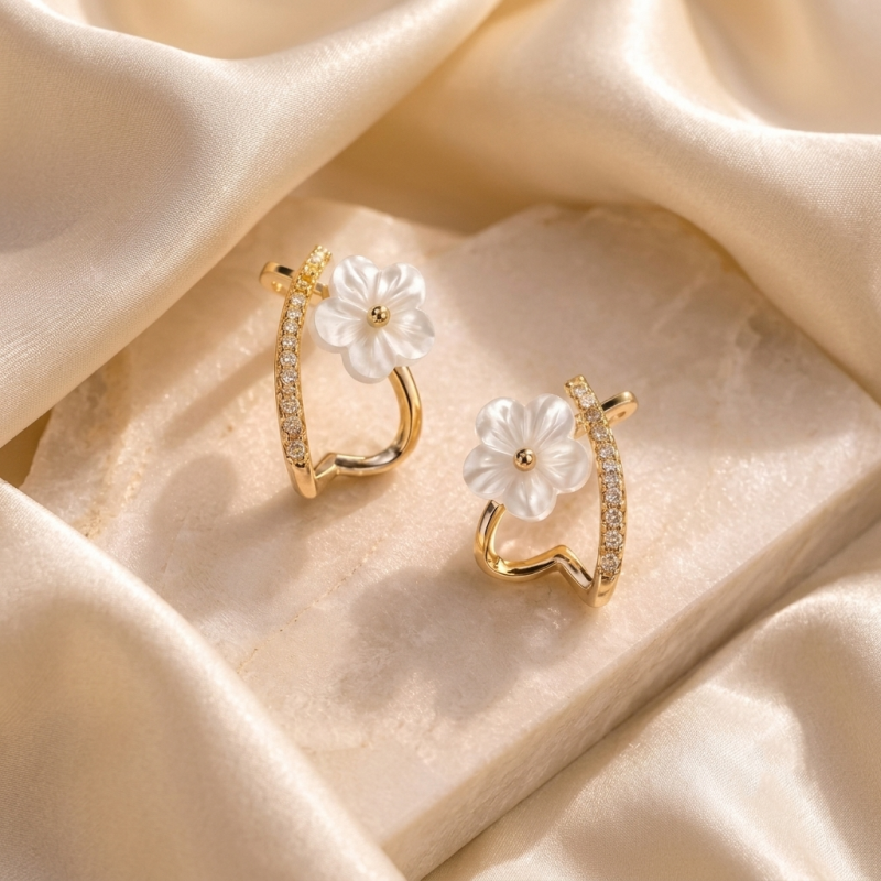 Floral Elegance Gold Hoop Earrings