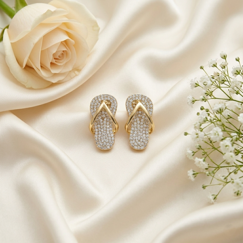 Sparkling Gold Flip Flop Stud Earrings