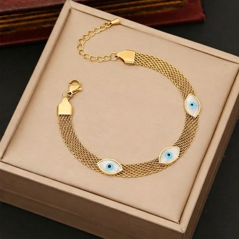 Gold Mesh Evil Eye Bracelet