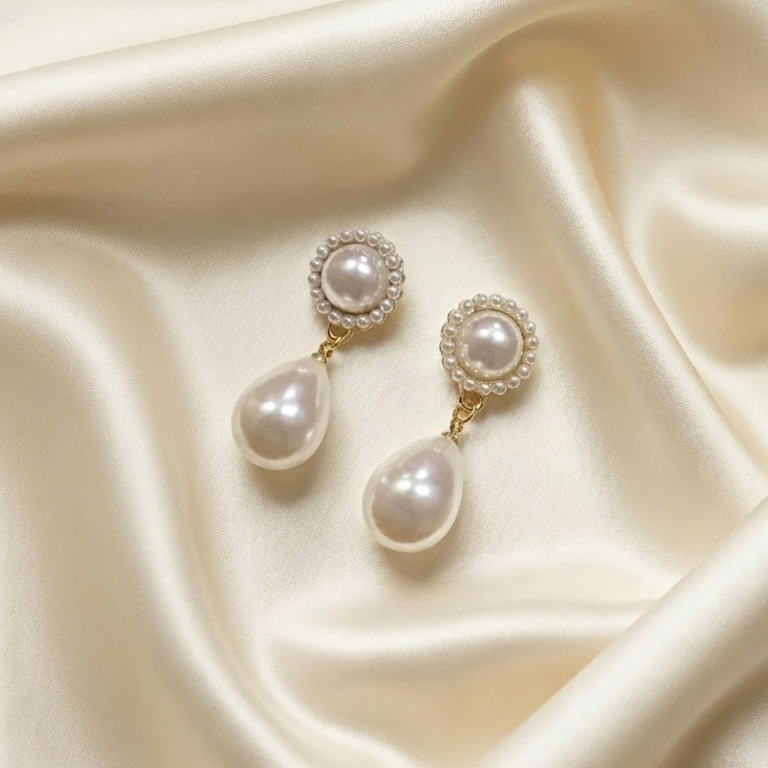 Vintage Pearl Halo Drop Earrings